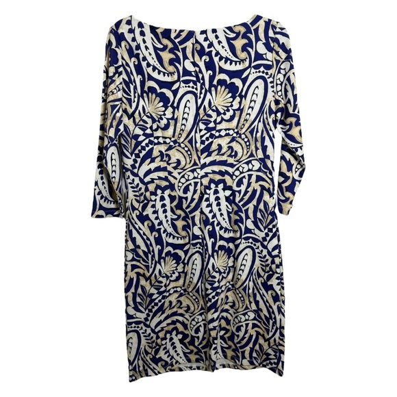 J.MCLAUGHLIN Imogen Sheath Stretch Knit Dress Sz Medium Navy Tan - Picture 5 of 9